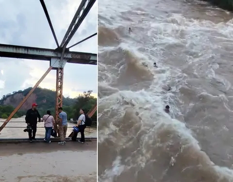 Impactante video: jóvenes y niños se lanzan al río Loro en medio de la brutal correntada en El Cadillal